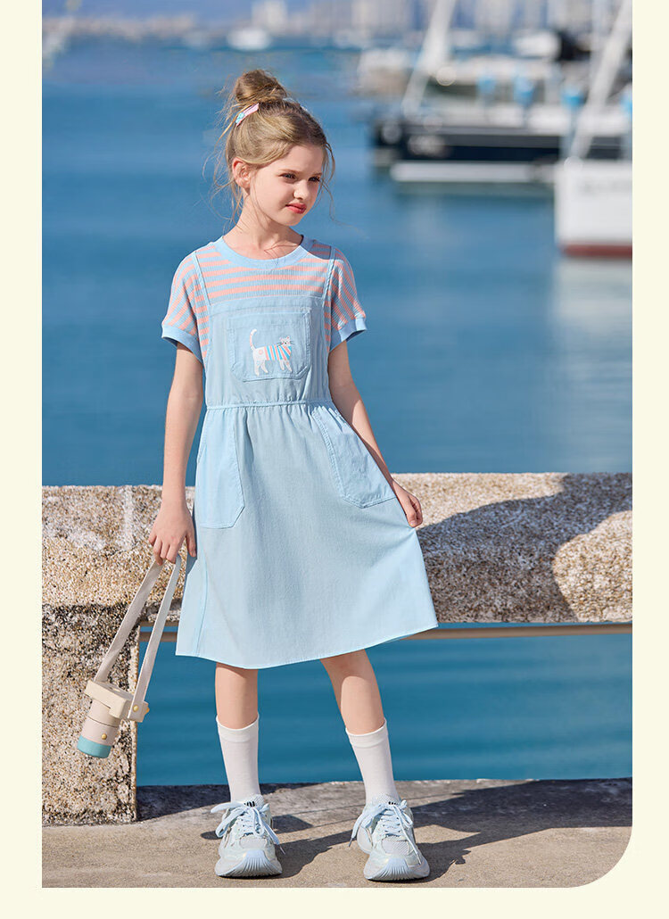 CHANZUIGOU Girls' Two-in-One Energetic T-Shirt Dress with Spliced Suspender Skirt 2026 Summer New Fashion 22